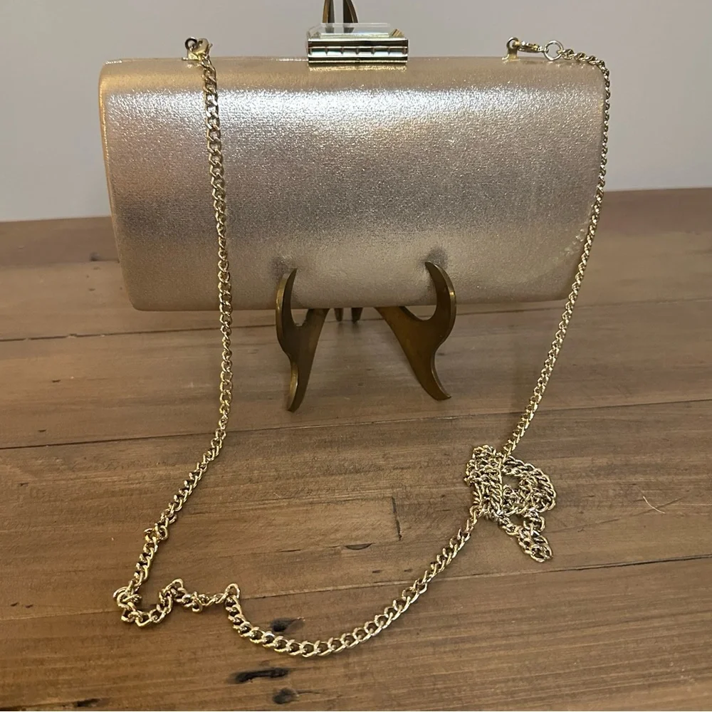 Nordstrom Shimmering Gold Clutch w/ removable chain strap - Picture 2 of 6
